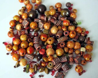Mixed bag of warm-colored beads