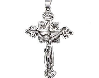 1 crucifix cross silver Antique Style Tibetan 52 x 31 mm pendants man woman