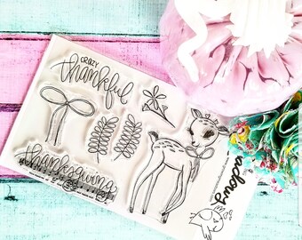 Thanks Deer Stamps Christian Stamping bow thanksgiving ribbon vintage floral fawn Worship Bible Journaling Growing Meadows Tai Bender