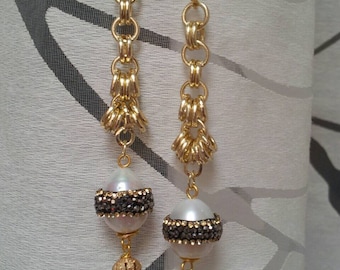 Pearl Earrings and micro rhinestones