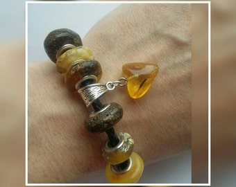Amber charm bead (heart shaped)