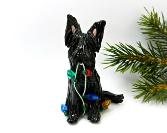 Briard Black Porcelain Christmas Ornament Figurine Lights OOAK