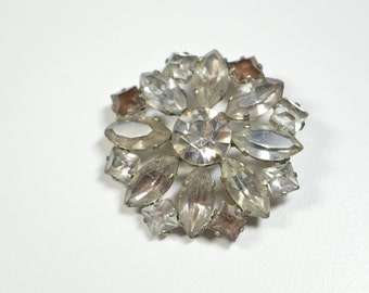 Vintage Clear Rhinestone Flower Pin Brooch Rhinestone Prong Set Rhinestone Brooch Flower Pin Antique Brooch Antique Pin