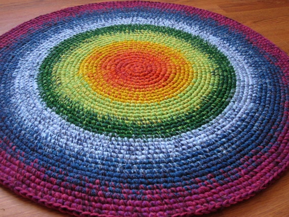 Happy Rainbow Rug 30'' in diameter hand made in the