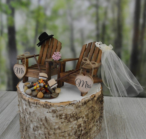 S'mores Themed Camping Wedding Cake Topper Fire Pit Mr&Mrs - S'mores Themed Camping Wedding Cake Topper Fire Pit Mr&Mrs