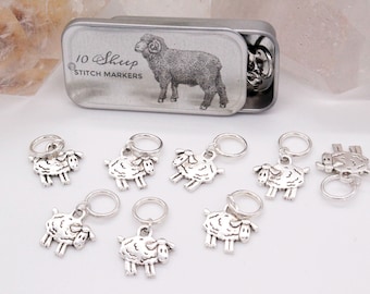 Tin with 10 Snag Free Sheep Ring knitting Stitch Markers, Snagless Sheep Knitting Stitch Markers, Gift for Knitters, Knitting Notions