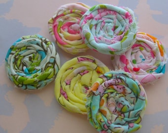 Rolled Fabric Flower Small Rosettes Set of Six