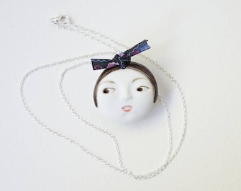Little head Face Handmade Porcelain Ceramic Pendant Necklace