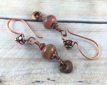 Melon Earrings, Olive green earrings, Bohemian chic, Gypsy chic, womens earrings, Gift for friend