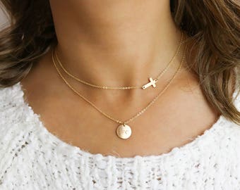 Layered Necklace Set, Minimal Gold Circle Necklaces, Delicate Gold Layering Necklaces • LNS101