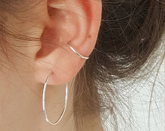Silver Skinny Ear Cuff Ring - Dainty Simple No Piercing Minimal Silver Ear Cuff - Minimalist Sterling Silver Ear Cuff - Handmade In UK