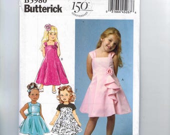Girls Sewing Pattern Butterick B5980 5980 Girls Party Dress Flower Girl Princess Seams Size 2 3 4 5 Breast 25 26 27 UNCUT