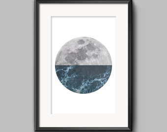 Moon Waves, Instant Download, Print Wall Art, 8x10in, 11x14in