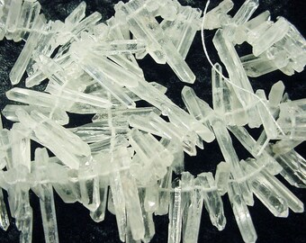 SALE Full 16" Strand Natural Quartz Crystal Points Matchstick Sticks Teeth Top Drilled Supply Beading Wire Wrapping Shards 134 pcs 16t149 FF