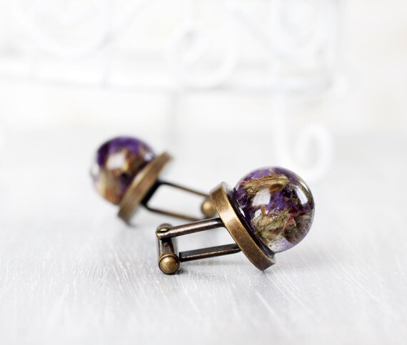 Resin Orb Globe Cuff links - Real flower Cuff links - Cornflower Cufflinks