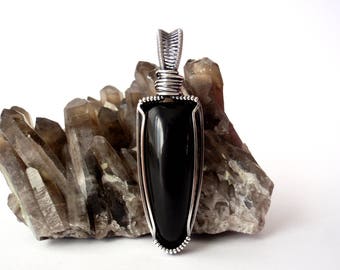 Black Petrified Wood Pendant ~ Hand-cut Natural Stone Cabochon ~ Handcrafted with Eco-Recycled Sterling Silver ~ Ancient Wisdom Talisman