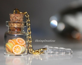 CITRUS Bottle PHONE CHARM - Phone dust plug charm. bottle charm. glass vial. vial charm. glass bottle. dust plug. phone charm. Accessories