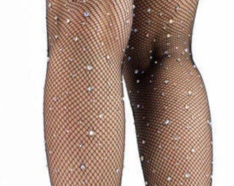 Hand Beaded with Rhinestone Leg Tights Pantyhose Dancer AB Rhinestones