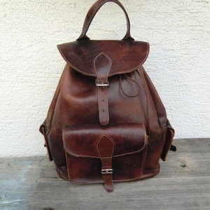 Echtleder Rucksack True Vintage Patina Leder backpack oldschool Tasche braun dunkelbraun
