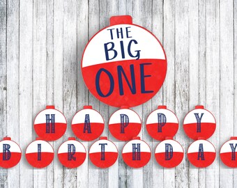 Digital Banner - THE BIG ONE | Happy Birthday Banner | Instant Download | Fishing 1st Birthday