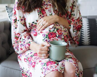 Maternity Robe,Floral Robe,Hospital Robe,Delivery Gown,Baby Shower Gift,Gift for New Mom,Loungewear,Nursing Top,Postpartum Robe,Pregnant
