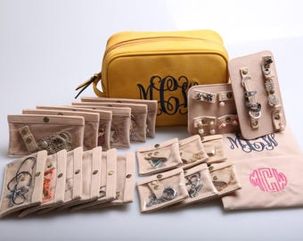 Jewelry Organizer Set 12M+6S+2Board Pouch Bar Necklace Earrings Rings Stay Board Snap Holder protection Case Monogram Tavel Bag Beige Color