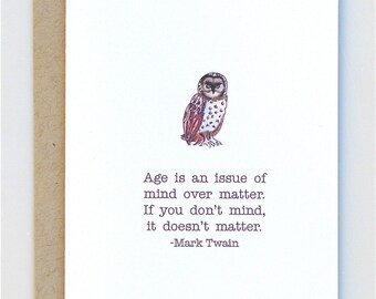 Wise Birthday Owl with Mark Twain quote