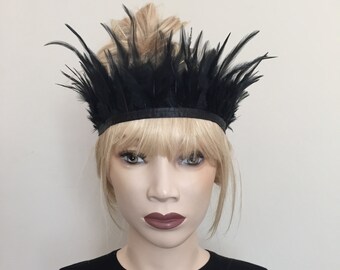 Black tribal bohemian boho festival feather crown headdress