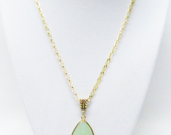 Faceted Green Onyx Teardrop Pendant Necklace (19")