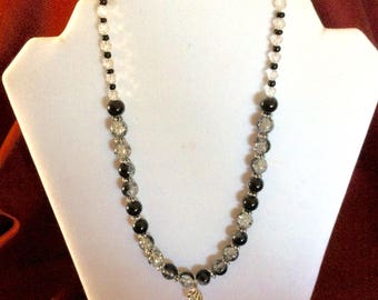 FREE SHIPPING Necklace, Beaded Necklace, Beaded Black and Clear Necklace, Beaded Black and Clear Necklace with Pendant