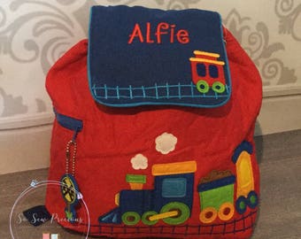 Personalised Stephen Joseph Backpack, School Nursery Bag, Embroidered, Trains, Boy Girl, Personalized bag