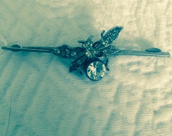 Antique Victorian Sterling & Rhinestone Fly Brooch