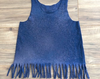 Royal blue bleached fringe tank