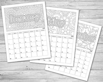 Coloring calendar Etsy Coloring calendar Etsy
