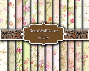 Floral Digital Paper Shabby Chic Floral Patterns Scrapbook Floral Decoupage Papers Vintage Backgrounds Paper 12x12 Buy 2 Get 1 FREE