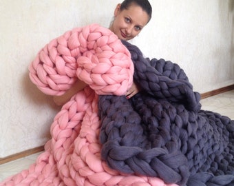 Thick knit blanket. Chunky knit blanket. Chunky knit throw. Merino wool blanket. Arm knit blanket. Super thick chunky blanket. SALE merino