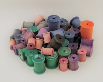 Vintage Colored Wood Thread Spools, 50 Total