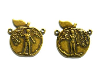2 Antique Brass Adam And Eve Connectors - 1-70