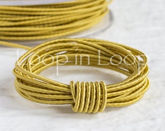Golden SILK cord Wrapped Silk Satin Cord rope 1.5 mm thick organic natural hand spun silk polyester core Jewelry Supplies (3 feet)
