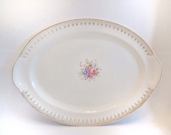 Vintage Platter Dinner Oval Serving Platter American Vintage Floral Gold Edging Taylor Smith Taylor Oval Platter Vintage Dinner Plate