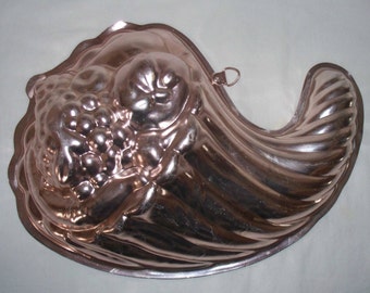 Copper Cornucopia Jello Mold Vintage Kitchen