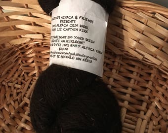 True black baby (cria ) Huacaya Alpaca yarn worsted weight black 200 yard skein super soft hypoallergenic no itch