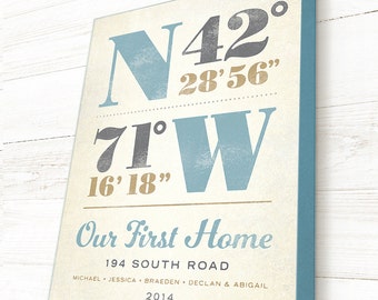 First Home Gift, Home Coordinates Canvas, GPS Art, Custom Canvas, Latitude Longitude Designs, Coordinates Sign