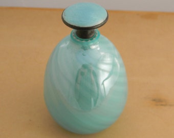 Vintage Vanity Layered Blue Glass Perfume Bottle & Gulloiche Glass Stopper