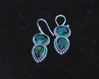Dark Green Tourmaline and Sterling Silver Earrings