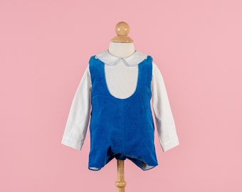 Vintage Blue Velvet Romper/Collared Shirt Set (Size 3/6 Months)