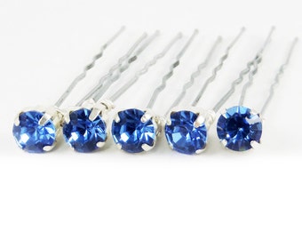 Light Sapphire Blue Rhinestone Hair Pins - Blue Crystal Hair Pins, Blue Jeweled Hair Pins, Blue Wedding Hair Pins - 7mm/5 qty