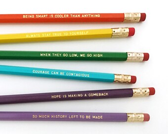 Michelle Obama Personalized Pencil set - Inspirational pencil set - Feminist pencil set - When they go low, we go high pencil set