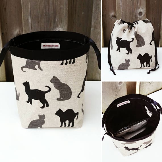 Cat Print Linen Knitting Bag Sock Knitting Bag Knitting
