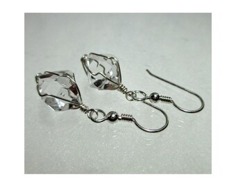 ww1303 - 1/2" Wirewrap HERKIMER DIAMOND EARRINGS - Argentium Sterling Silver